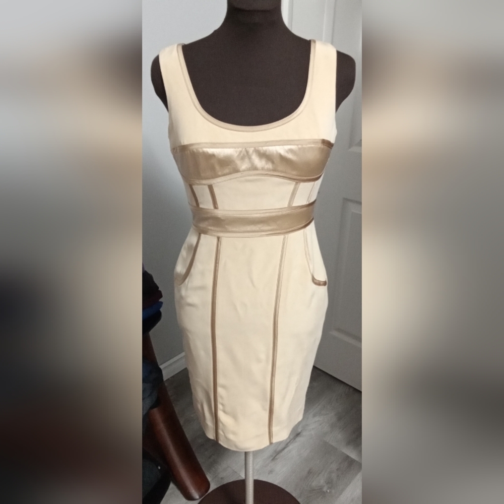 Aysha NY Size 2 Bodycon Beige And Gold Dress